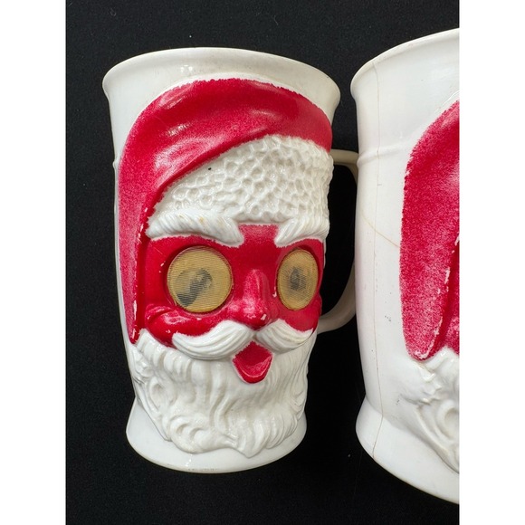 Vintage 1950's Plastic Santa Claus 2 Cups Tumbler  Google Eyes USA Eagle‎ 4.5x3" - Picture 3 of 8